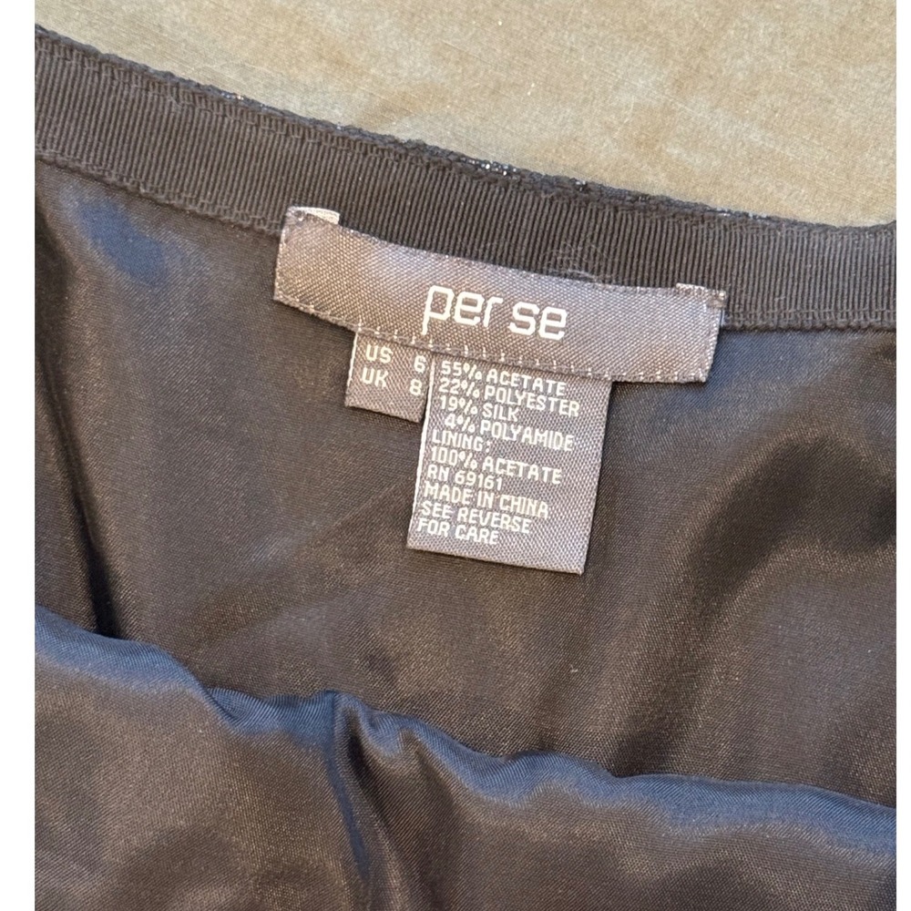 Per Se Pleated Jacquard Skirt Metallic Silk Blend Black Charcoal Size 6 - Picture 4 of 6